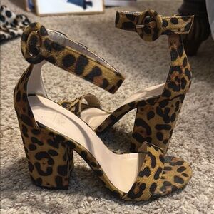 Leopard block Heel Sandals with Ankle Strap